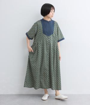 アソートプリント　配色ワンピース(ネイビー-F)