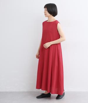 コットンドビー織　ノースリーブワンピース(レッド-F)