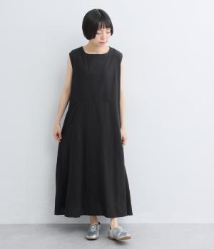 コットンドビー織　ノースリーブワンピース(ブラック-F)