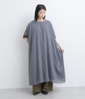 コットン混ガーゼシャンブレー　袖リブワンピース(ネイビー-F)