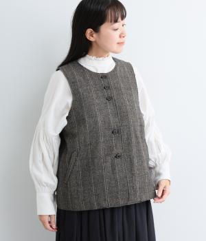 ウール混ヘリンボーンチェックベスト（ブラック・F）