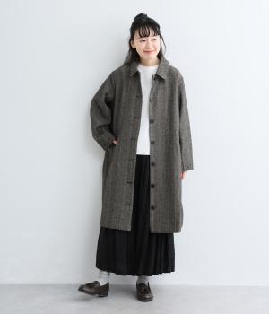 ウール混ヘリンボーンチェックコート（ブラック・F）
