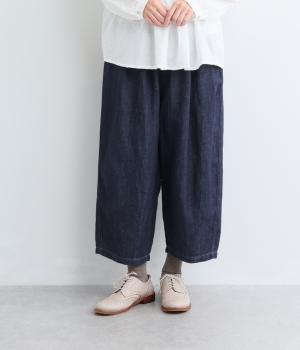 コットンリネンデニムタックパンツ（ネイビー・F）