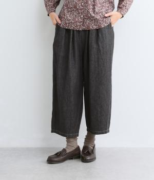 コットンリネンデニムタックパンツ（ブラック・F）