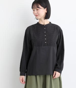 コットン刺繍ブラウス(ブラック-F)