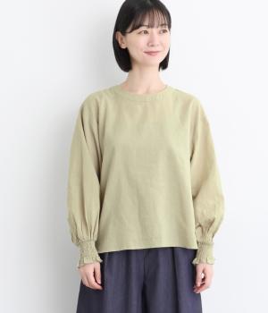 リネンコットン平織ぽわん袖ブラウス(ベージュ-F)