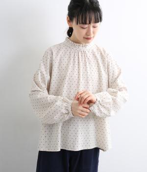コットンレーヨン混ドットプリントブラウス（アイボリー・F）