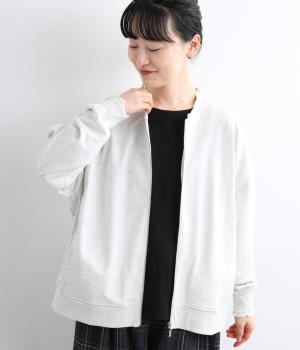 コットン混裏毛カットソーカーディガン（グレー・F）