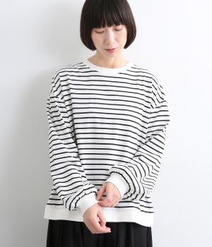 コットン天竺ボーダーTシャツ（オフホワイト・F）