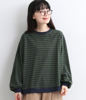 コットン天竺ボーダーTシャツ（グリーン・F）