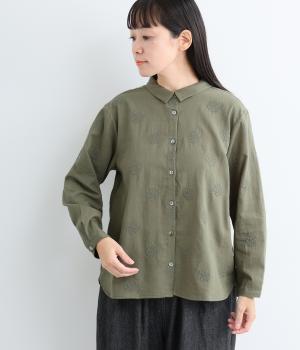 ランダムドット刺繍ブラウス（グリーン・F）