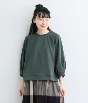 天竺ラグラン袖リブブラウス（グリーン・F）