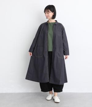 コットン混ストレッチツイルワンピースコート(ネイビー-F)
