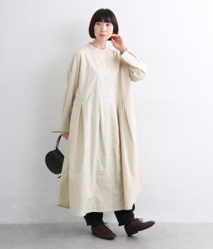 コットンリネン混平織　前開きワンピース（キナリ・F）