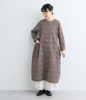 コットンローン花柄プリントワンピース（ブラウン・F）