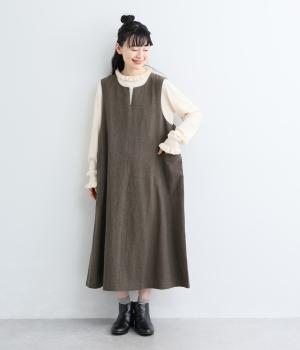 コットンリネンスラブシャンブレージャンパースカート（チャコール・F）