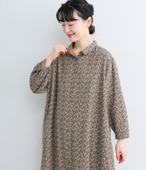ボタニカル柄プリントワンピース（オレンジ・F）
