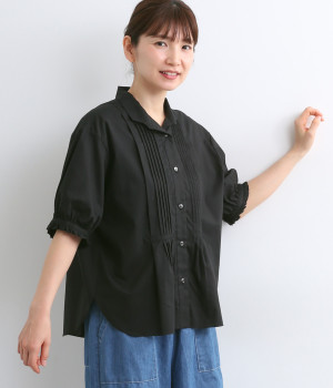 コットンコードットオーガニクスピンタックブラウス(ブラック-ONESIZE)