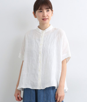 フレンチリネンキャンバスワッシャーワイドブラウス(ホワイト-ONESIZE)