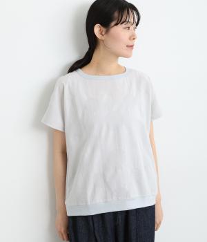 コットンリネンドットジャカードリブワイドプルオーバー(アイスグレー-ONESIZE)