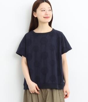 コットンリネンドットジャカードリブワイドプルオーバー(ネイビー-ONESIZE)