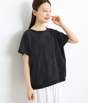 コットンリネンドットジャカードリブワイドプルオーバー(ブラック-ONESIZE)