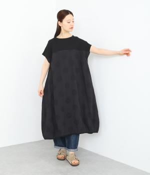 コットンリネンドットジャカードワンピース(ブラック-ONESIZE)