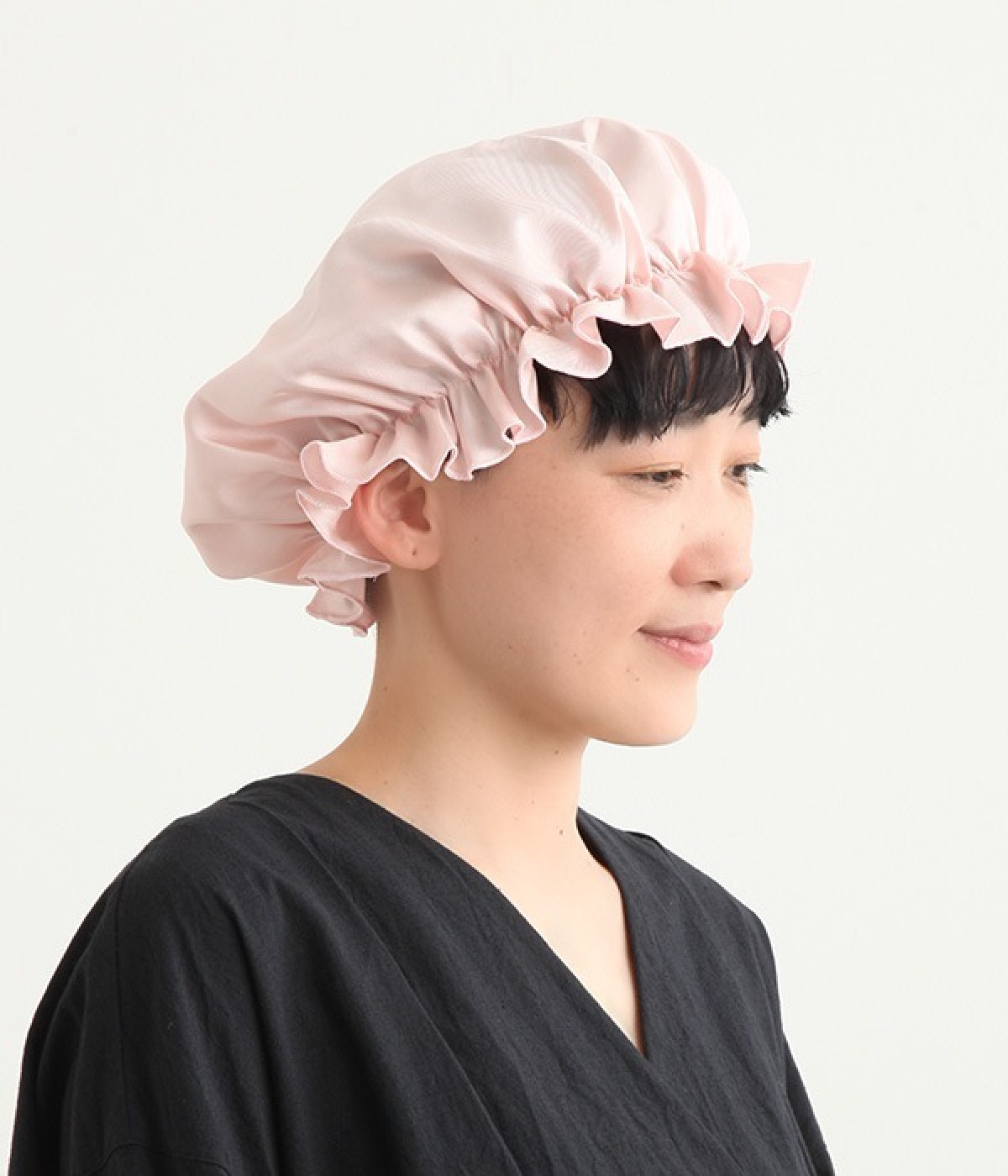 【おやすみケア】シルクナイトキャップ　つるつるタイプ(桜色-ONESIZE)