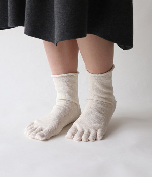 シルク100％5本指インナーソックス　厚手(キナリ-ONESIZE)