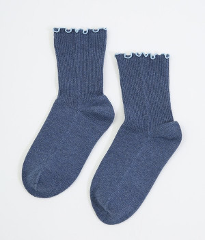つま先に縫い目のない　シルクとコットンの靴下(紺色-ONESIZE)