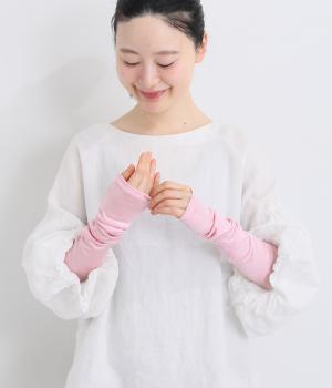 冷感シルクのアームカバー　ロング丈(藤色-F)