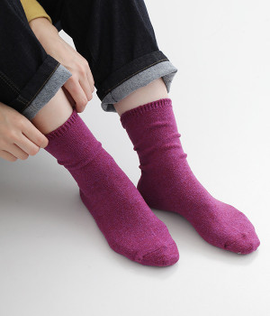 【極暖シルクシリーズ】先丸靴下　クルー丈(赤紫-ONESIZE)