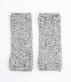 内側シルク2重編み　毛混のレッグウォーマー　編み柄(銀色-ONESIZE)