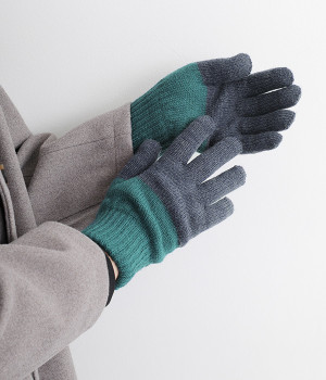 内側シルク2重編み　毛混の手袋(紺色-ONESIZE)