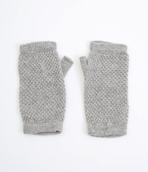 シルクと毛混のアームウォーマー　かのこ編み(銀色-ONESIZE)