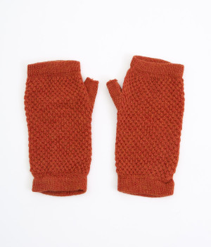 シルクと毛混のアームウォーマー　かのこ編み(朱色-ONESIZE)