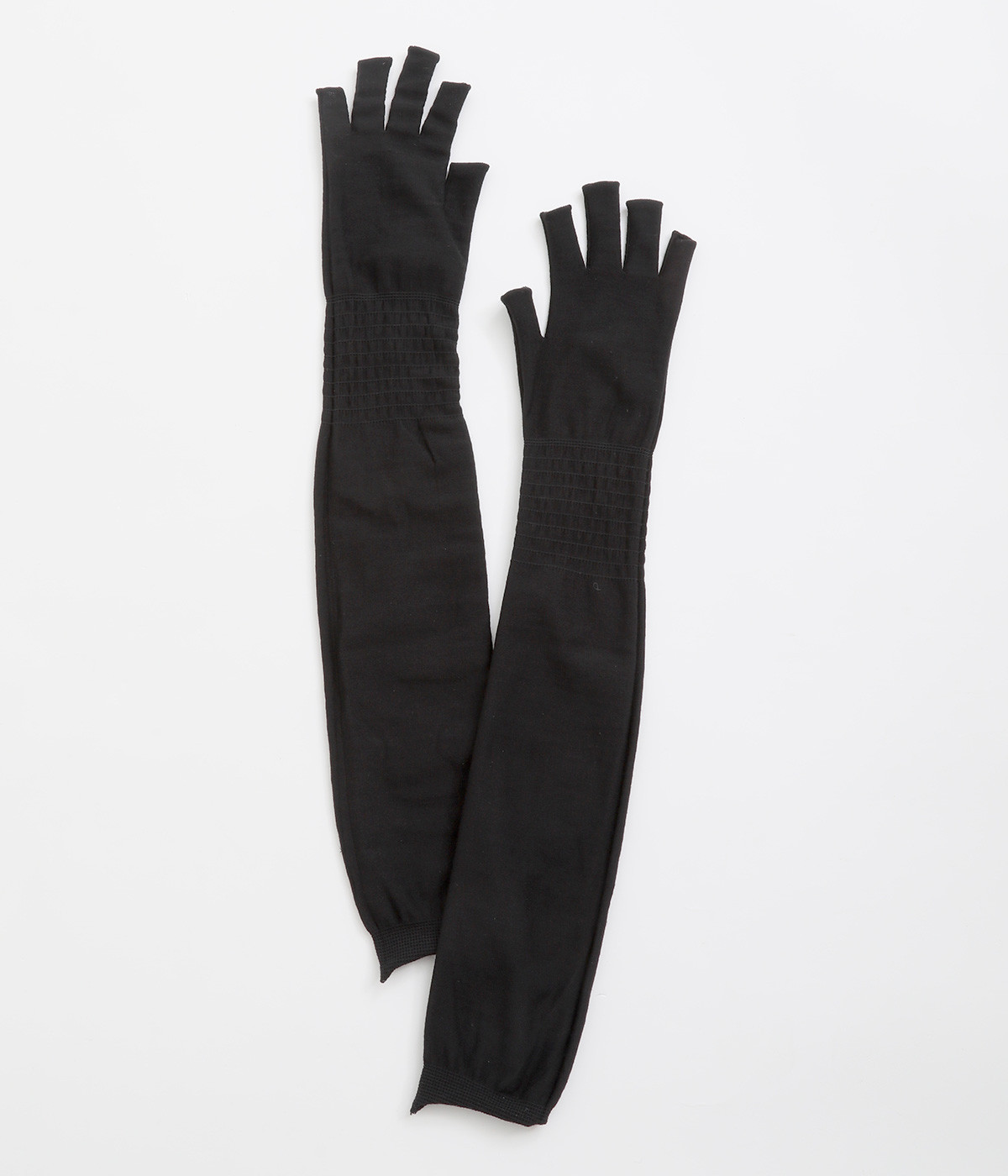 内側シルク混　5本指アームカバー　ロング丈(鉄黒-ONESIZE)