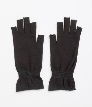 内側シルク混　5本指アームカバー　ショート丈(鉄黒-ONESIZE)