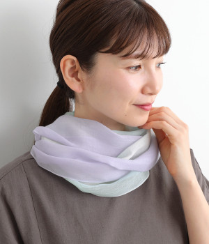 軽くてやわらかいシルク混ストール(パネル/藤×薄青緑-ONESIZE)