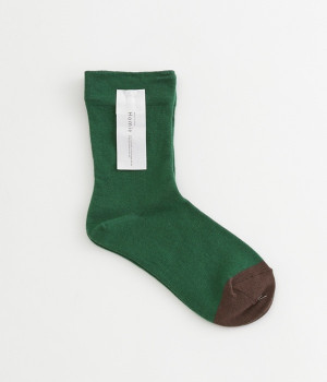 くちゴムなしコットンバイカラーソックス(グリーン-ONESIZE)