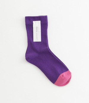 くちゴムなしコットンバイカラーソックス(パープル-ONESIZE)