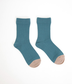 くちゴムなしコットンバイカラーソックス(ターコイズ-ONESIZE)