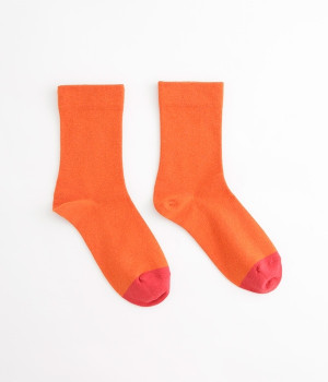 くちゴムなしコットンバイカラーソックス(オレンジ-ONESIZE)