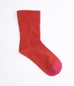 くちゴムなしコットンバイカラーソックス(レッド-ONESIZE)