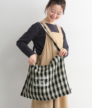 リネンプリント　ショルダーバッグ(チェック-ONESIZE)