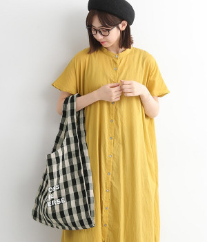 リネンプリント　マーケットバッグ(チェック-ONESIZE)