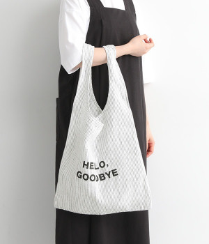 リネンプリント　マーケットバッグ(ストライプ-ONESIZE)