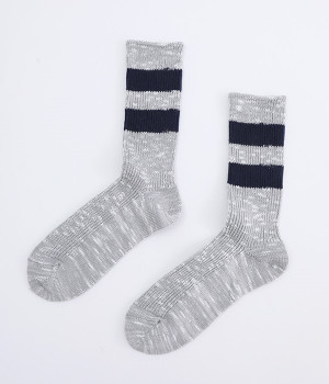 コットンウール　ラインソックス(ヘザーグレー/ネイビー-ONESIZE)