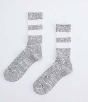 コットンウール　ラインソックス(ヘザーグレー/オフホワイト-ONESIZE)