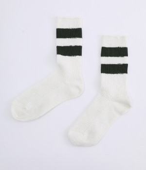 コットンウール　ラインソックス(オフホワイト/グリーン-ONESIZE)
